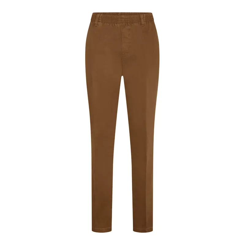 Luigi_Morini_cognac_katoenen_broek_met_elastische_band_donker