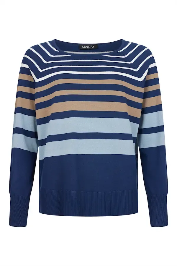 Sunday Gestreepte Trui Blauw/Taupe