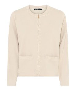 Beige Micha vestjasje voor dames met parels langs de rits en halslijn