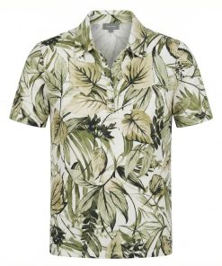 Marinello dames poloshirt met groene botanische bladprint en korte mouwen