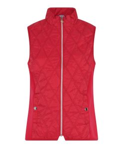 Rode doorgestikte dames bodywarmer van Micha met rits en elastische zijpanden