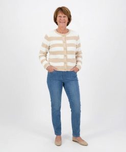 Alternative view of Micha Gestreept Vest met knopen Zand/Wit