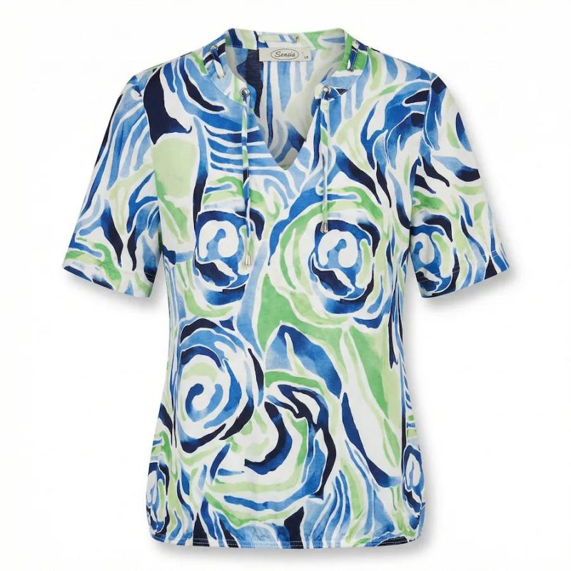 Sensia Blouson Dames - Abstracte Print Blauw/Groen 