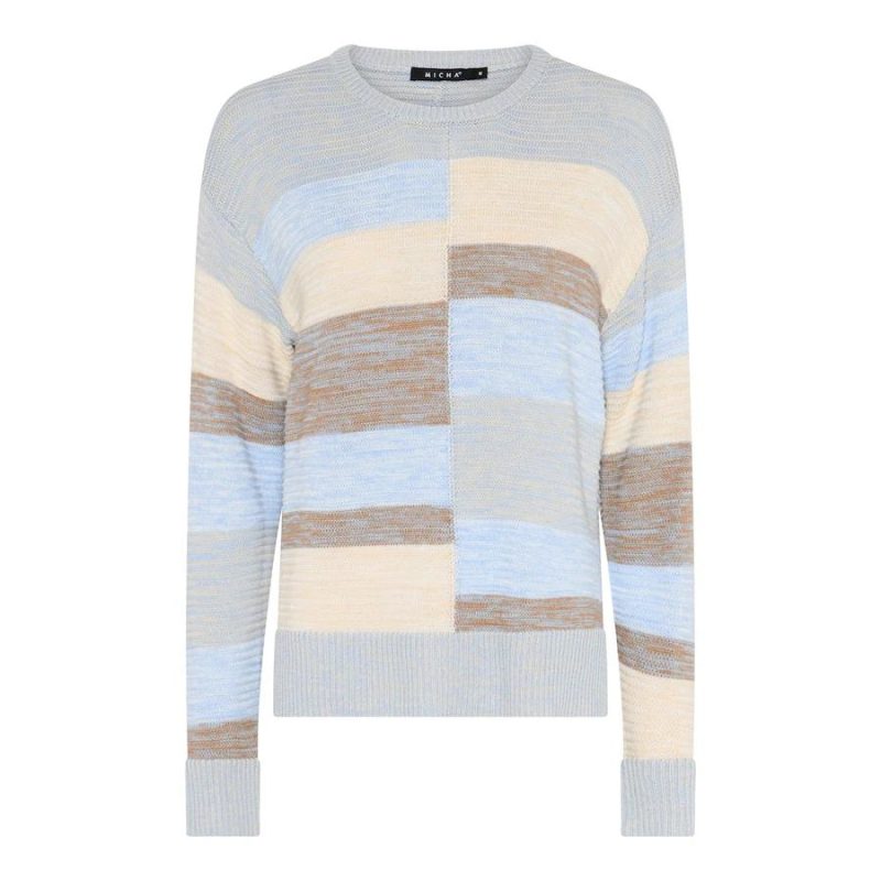 Micha Gestreepte Trui Blauw/Beige 
