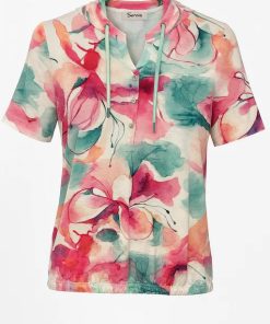 Sensia dames blouson met kleurrijke bloemenprint, korte mouwen en elastische zoom