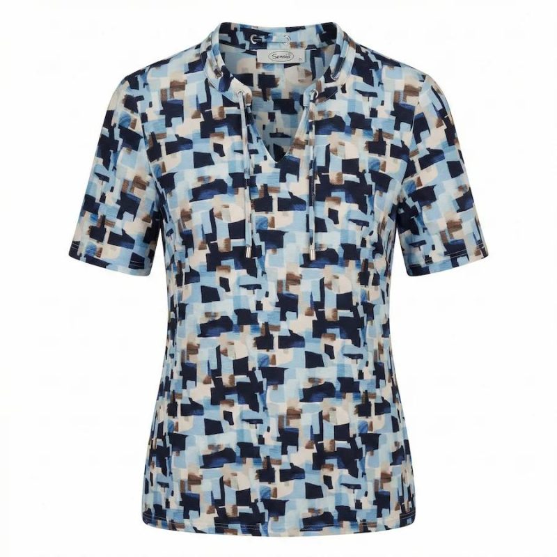 Sensia Shirt Korte Mouw Blauw Abstract Dessin 