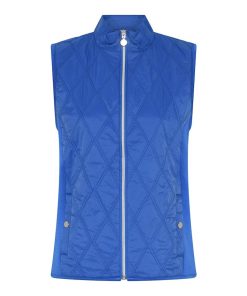 Kobaltblauwe doorgestikte dames bodywarmer van Micha met rits en elastische zijvlakken