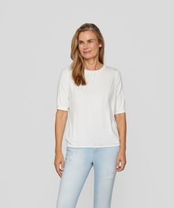 Witte Rabe blouson shirt met ronde hals, plooitjes en elastische zoom