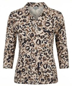 Marinello Poloshirt bruin beige - 3/4 Mouw