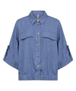 Blauwe SoyaConcept Charissa blouse met wijde pasvorm en driekwart mouwen