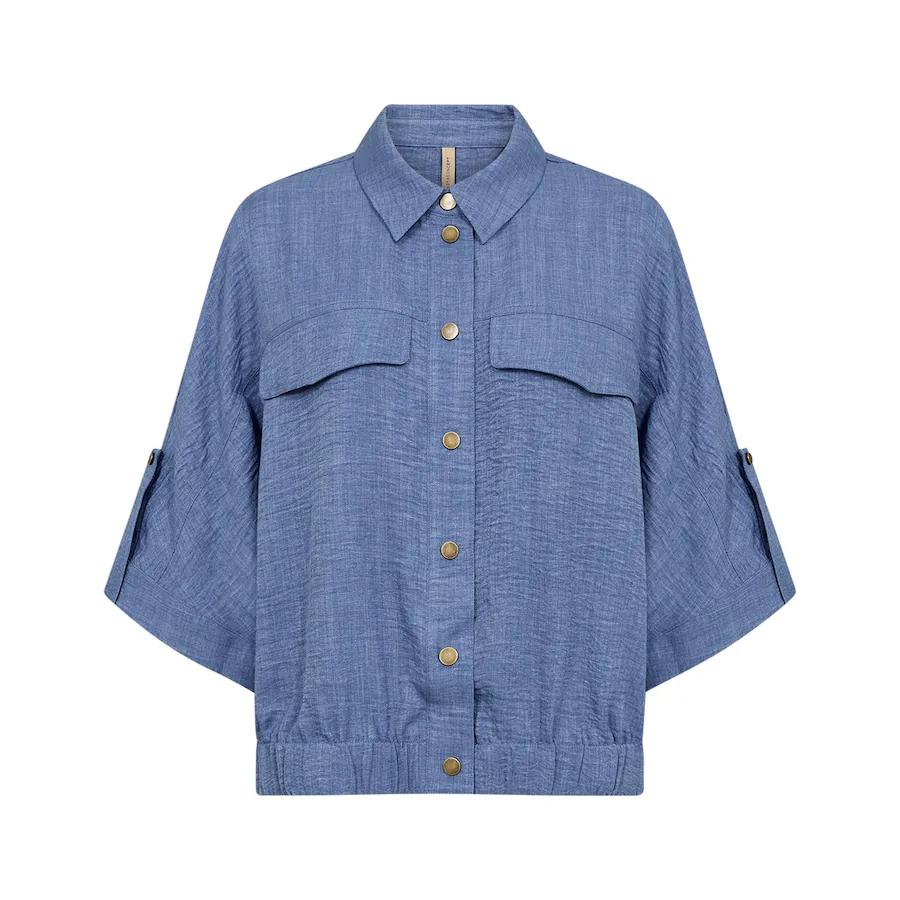 Blauwe SoyaConcept Charissa blouse met wijde pasvorm en driekwart mouwen