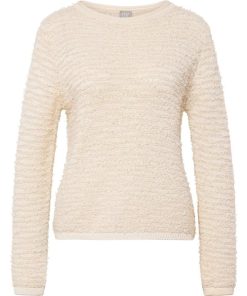 Beige getextureerde dames trui van Rabe met ronde hals en lange mouwen