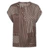 Bruine SoyaConcept Catarina blouse met wit geometrisch lijnenspel en v-hals