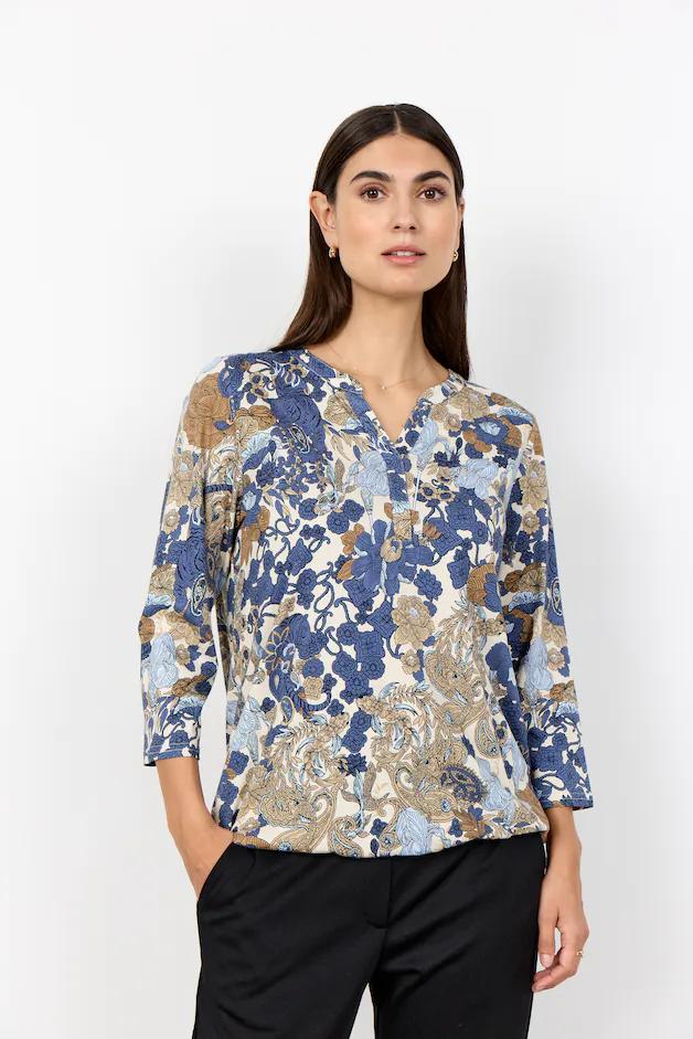 Soyaconcept Blouse Blauw Gebloemd - Driekwart Mouw - Afbeelding 3