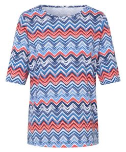 Rabe dames shirt met rood blauw zigzag patroon en korte mouwen