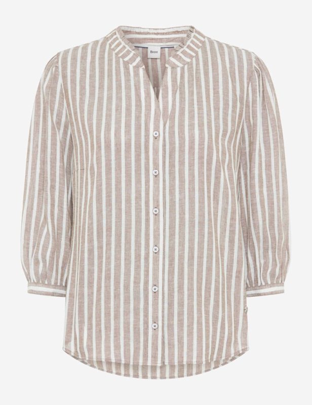 Brax blouse mokka gestreept - Linnen Mix 