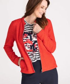 Rode Frank Walder blazer voor dames met ritssluiting, zakken en fijne structuur in de stof