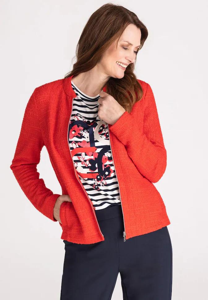 Rode Frank Walder blazer voor dames met ritssluiting, zakken en fijne structuur in de stof