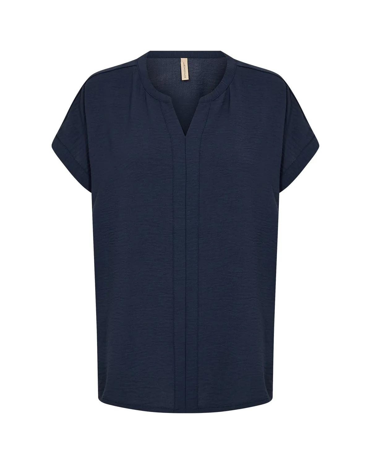 SoyaConcept Cath shirt donkerblauw met korte mouwen en v-hals