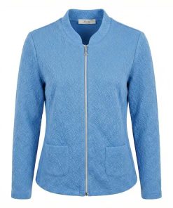 Lichtblauw damesjasje Sensia Risola met ritssluiting en luxe reliefstructuur