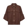 Bruine SoyaConcept Charissa blouse met borstzakken en driekwart mouwen