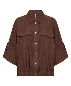 Bruine SoyaConcept Charissa blouse met borstzakken en driekwart mouwen