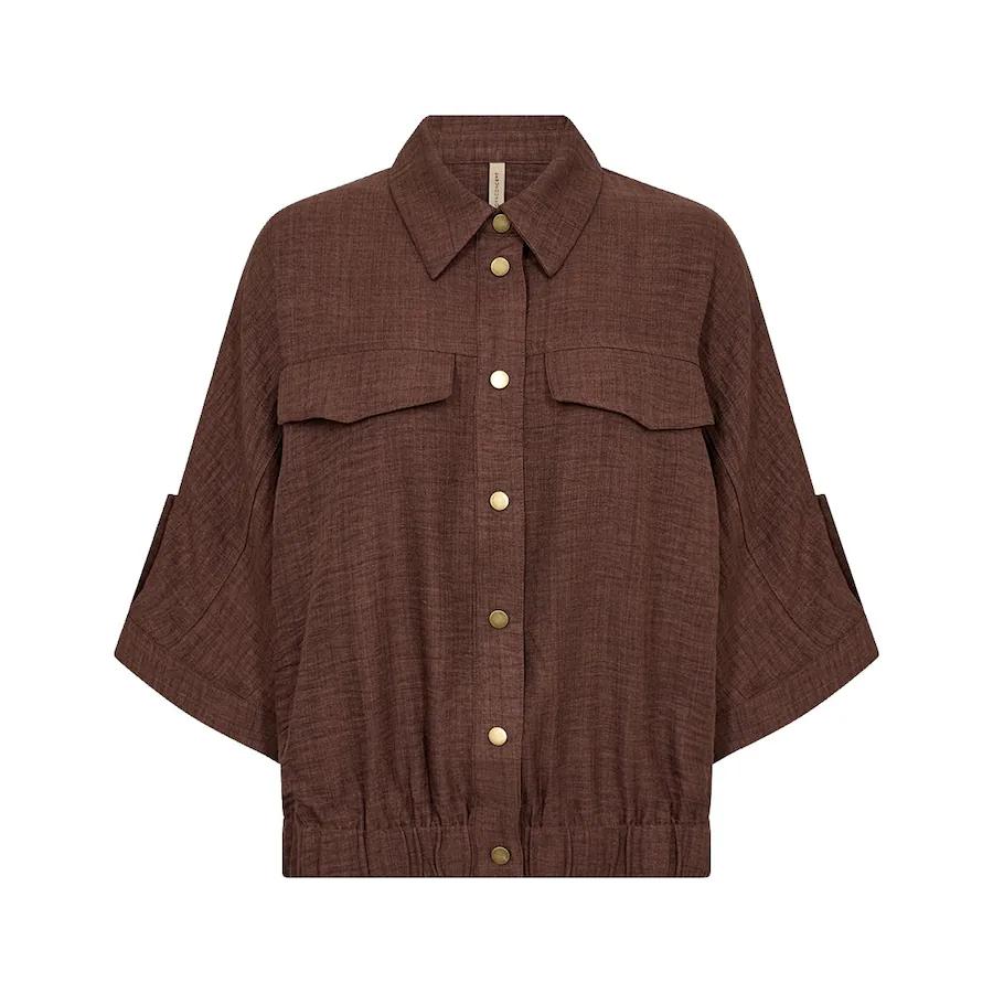 Bruine SoyaConcept Charissa blouse met borstzakken en driekwart mouwen