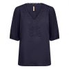 Donkerblauw SoyaConcept Babette shirt met kanten v-hals en half-lange mouwen