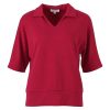 Rood Enjoy poloshirt voor dames met v-hals kraag en elastische zoom