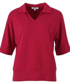 Rood Enjoy poloshirt voor dames met v-hals kraag en elastische zoom