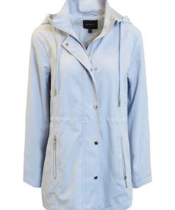 Zandkleurige Brandtex damesjas met ritszakken en afneembare capuchon