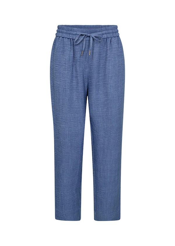 Blauwe SoyaConcept Charissa broek met wijde pijpen en elastische taille
