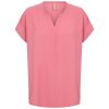 Roze SoyaConcept Cath shirt voor dames met v-hals en korte kapmouwen
