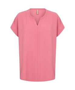 Roze SoyaConcept Cath shirt voor dames met v-hals en korte kapmouwen