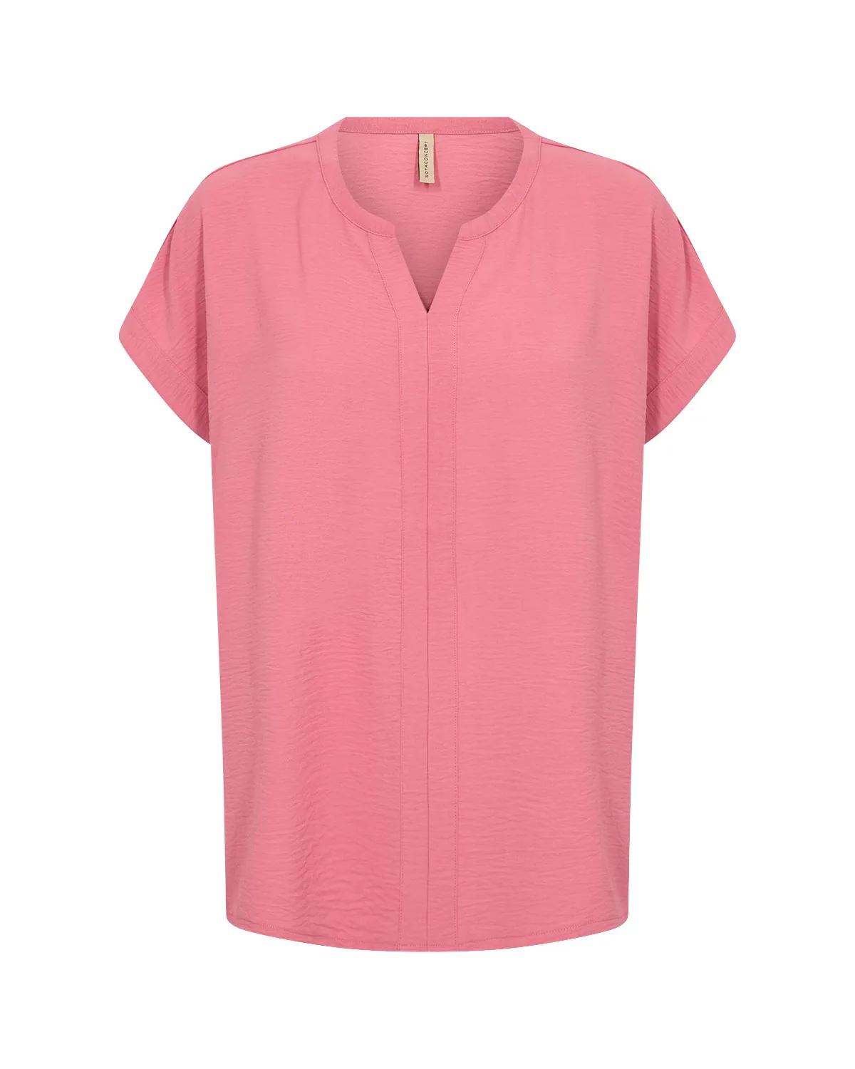 Roze SoyaConcept Cath shirt voor dames met v-hals en korte kapmouwen