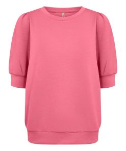 Roze Soyaconcept Banu dames sweatshirt met korte pofmouwen, brede boorden en een ronde hals.