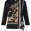 Zwart dames shirt van Rabe met grafische print, driekwart mouwen en verstelbaar taillekoord