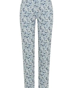 Raphaella by Brax Pamina 6/8 damesbroek met blauw grafisch dessin en comfortabele elastische tailleband