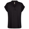 Zwart SoyaConcept Marica dames shirt met v-hals en korte mouwen