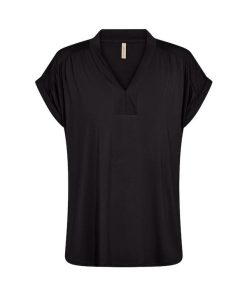 Zwart SoyaConcept Marica dames shirt met v-hals en korte mouwen
