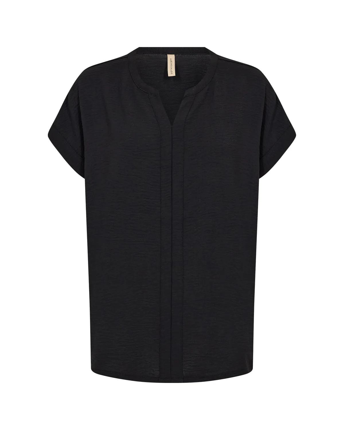 SoyaConcept Cath shirt zwart met v-hals en korte kapmouwen