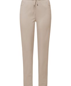 Beige Frank Walder Brenda pantalon voor dames met elastische tailleband en steekzakken