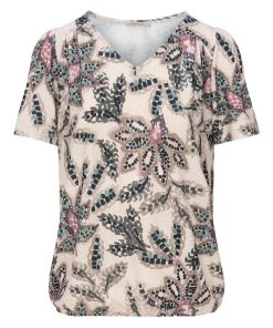 Dames shirt Mercer van Dreamstar met mozaïek print in walnoot bruin en beige tinten met elastische boord