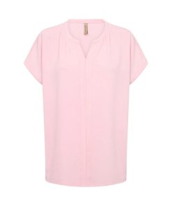 SoyaConcept Cath 1 zacht roze dames top met v-hals en kapmouwtjes