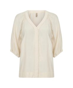 Soyaconcept SC-BARBEL 4 blouse in creme met V-hals en broderie afwerking voor- en achterkant