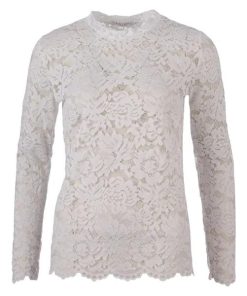 Witte kanten top met lange mouwen en opstaande kraag van het merk Enjoy