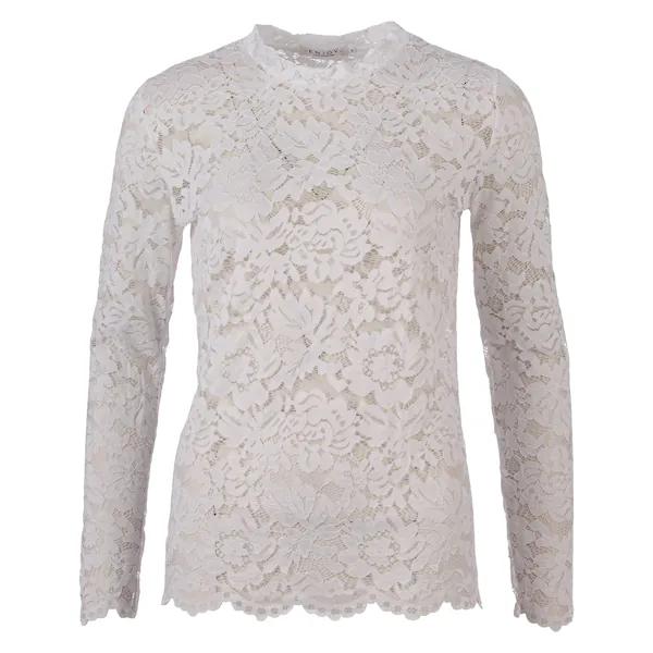 Witte kanten top met lange mouwen en opstaande kraag van het merk Enjoy