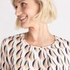 Frank Walder dames blouson marine beige print met ronde hals en plooitjes van Ecovero viscose