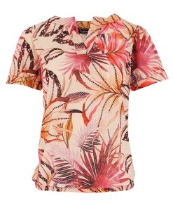 Leona per Donna dames shirt met korte mouwen en kleurrijke roze tropische print