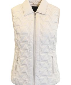 Brandtex licht gewatteerde dames bodywarmer in beige met zigzag stiksel en kraag